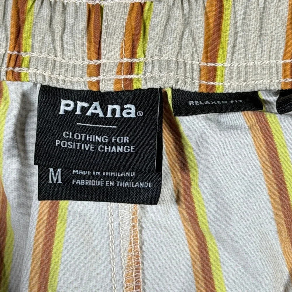 Prana Mens Relaxed‎ Fit Recycled Nylon Striped Belted Shorts Tan Orange Green M